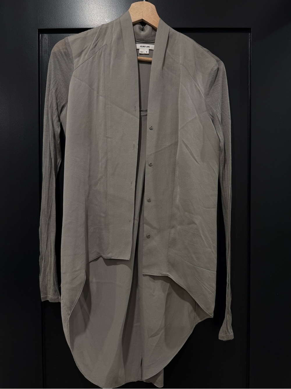 Helmut Lang Long Sleeve Draped Button Front Top in Taupe Gray